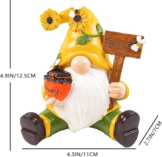 Sunflower Spring Gnome Decorations Honey Bee Gnomes Ornaments World Bees Day Decoration Gifts Summer Figurines for Garden Decor Birthday Gift for Mom, Grandma, Women