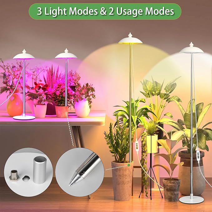 Qtittu LED Floor Grow Lights for Indoor Plants, Corner Stand Full Spectrum Plant Growing Lamp, 10 Dimmable Levels Auto 3/6/9/12H Timer Grow Light, Height Adjustable for Large Tall Plants (Have Base)