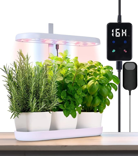 DRYADES Grow Lights for Indoor Plants, 20W Full Spectrum LED Grow Lamp for Indoor Garden with Intelligent Controller, Height Adjustable, Ideal for Home Desk Plant Lighting (White, ABS Base)
