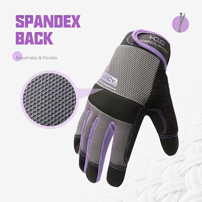 HANDLANDY Work Gloves for Women, Breathable Leather Gardening Glove for Yard Maintenance, Hand Protection with Touch Screen for Gardeners, Farmers