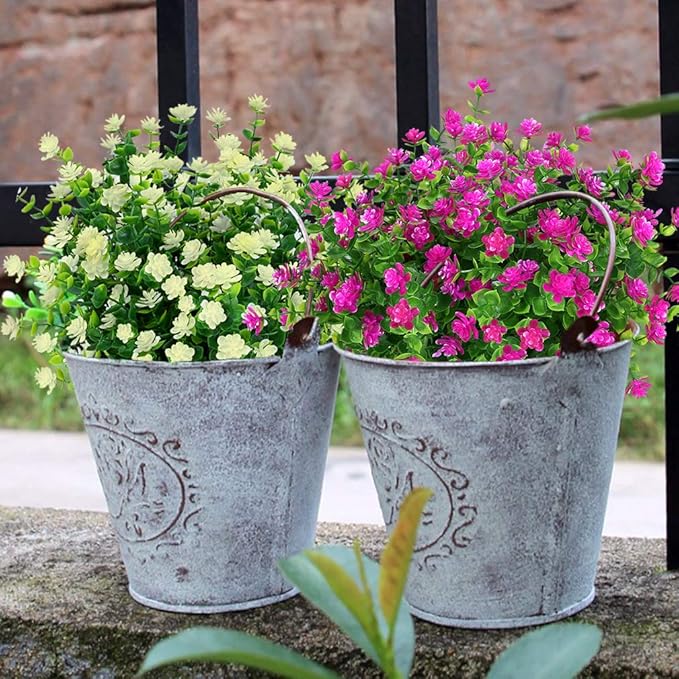 ArtBloom 6 Bundles Outdoor Artificial Flowers UV Resistant Fake Boxwood Plants, Faux Plastic for Indoor Outside Hanging Plants Garden Porch Window Box Home Wedding Farmhouse Decor (Milk Green)
