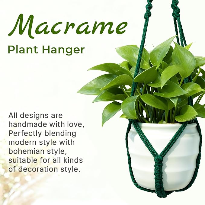 EJGIEGSO Macrame Plant Hanger,Up to 4-15 inch Pots, Wood Beads Cotton Hanging Planter Holder for Indoor Outdoor Boho Home Decor, 35 Inch, Ivory, Set of 2 (Green)