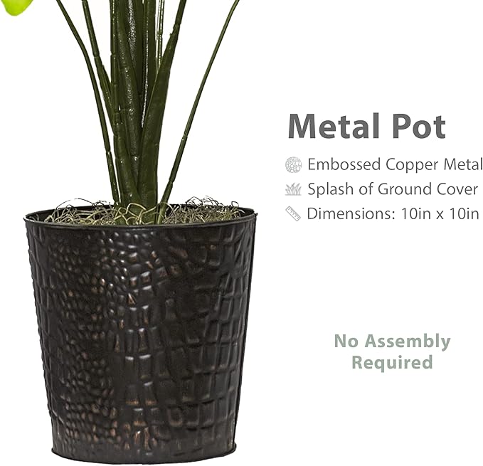 LCG Florals 2.8ft Faux Monstera Deliciosa - Realistic Fade Resistant Foilage, No Maintenance, Large Indoor Artificial Plant in Copper Metal Pot - Living Room, Home & Office Decor