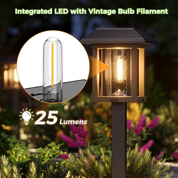 XMCOSY+ Solar Pathway Lights Outdoor Waterproof IP65 - Dual-Tone 25 LM LED Solar Garden Lights for Yard (Two-Tone Bronze & Wood Color, 2 Packs, Warm White)