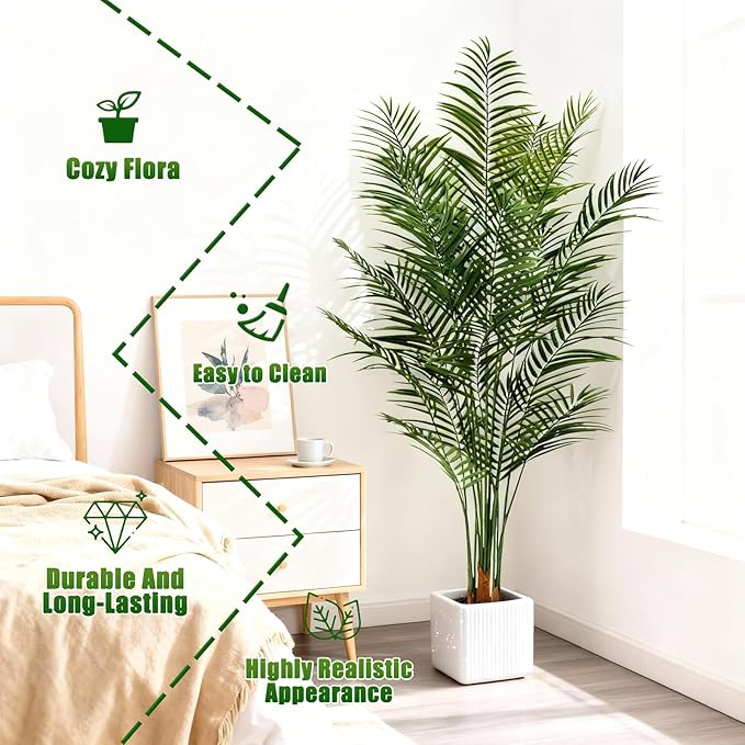 Artificial Palm Tree Indoor 6.5ft, Large Fake Tropical Areca Palm Tree with 18 Trunks, Faux Dypsis Lutescens Floor Plant in Pot for Indoor Outdoor Home Office Decor & Housewarming Gift