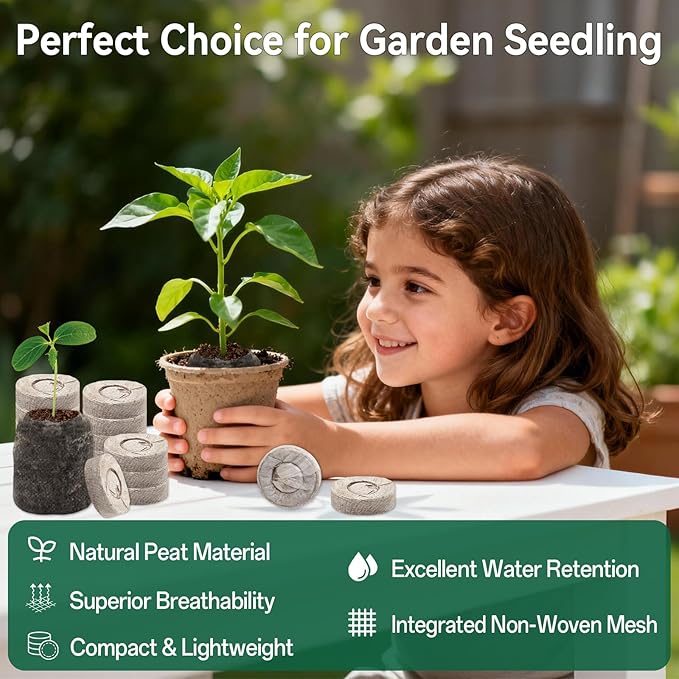 Halatool 50 Pcs 30mm Peat Pellets Block Potting Soil for Seedlings, Compressed Garden Soil Seed Starter Nutrient Peat Pods for Starting Seeds, Planting Flowers, Vegetables, Herbs