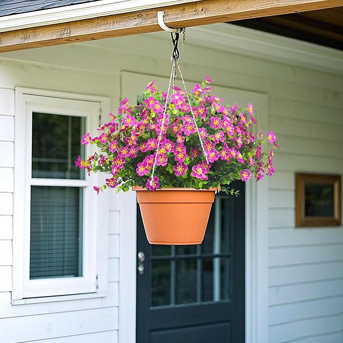 Grunyia Outdoor Artificial Flowers UV Resistant & Fade Proof, 12 Pack Realistic Fake Flowers for Garden, Patio, Lawn Decor - Weatherproof Plastic Plants (Magenta)