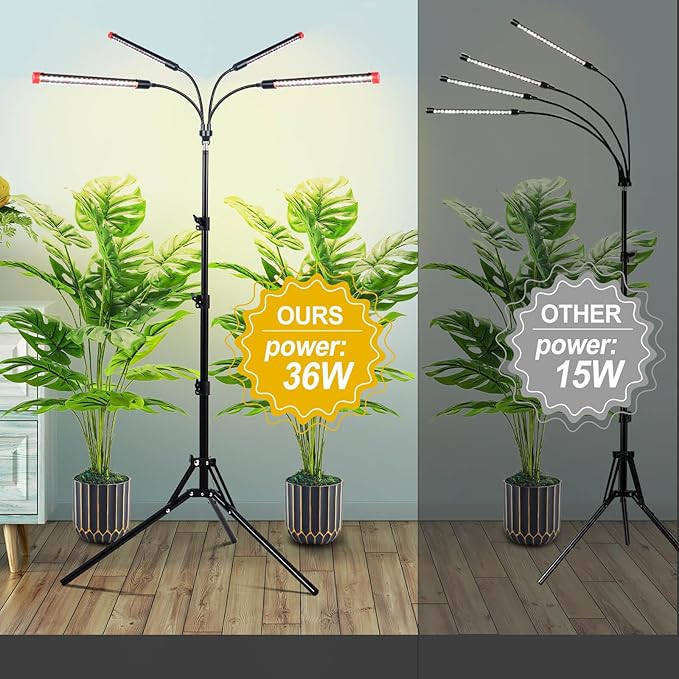 JINHONGTO Grow Light with Stand and Timer 4,8,12 Hr, 36 Watt Standing Tall Plant Light for Bonsai Tree, Seed Starting, 24"-64" Adjustable Tripod Stand Plant Growing Lamps