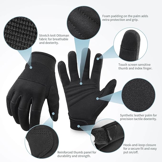 OZERO Work Gloves for Men Women: Mechanic Glove Touchscreen Firm Grip Dexterity Light Duty Gloves for Gardening Construction