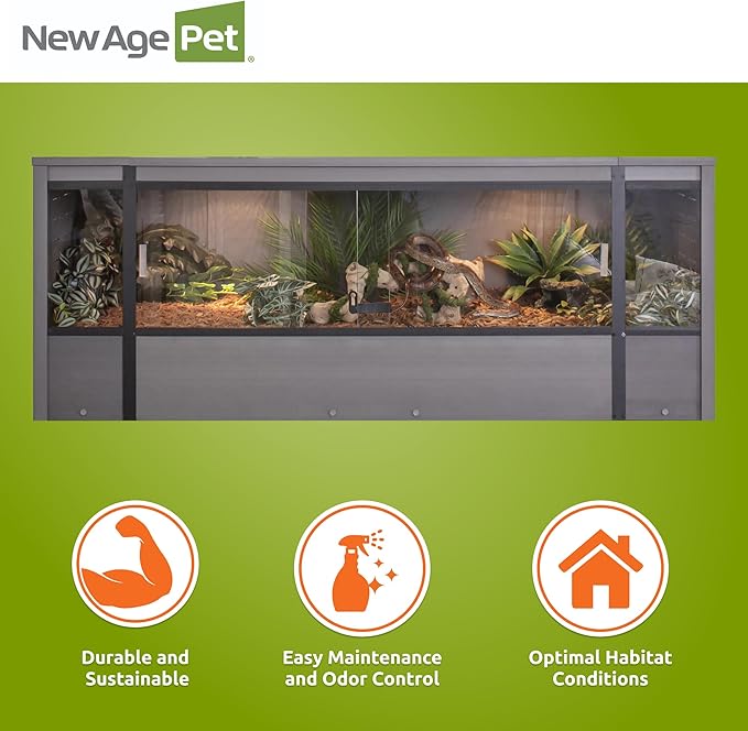 New Age Pet ECOFLEX 60" Wide X-Large Reptile Habitat, Mojave Lounge for Snakes, Tortoises & Lizards in Maple, Black & Grey, Easy Assembly, Sliding Glass Doors & Mesh Top