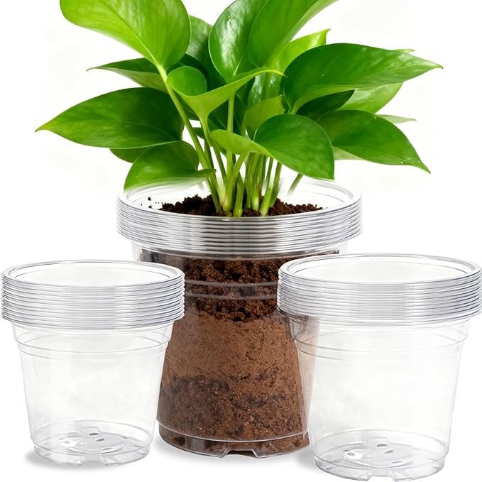 45 Pack 7/8/10 Inch Clear Nursery Pots with Drainage Holes,Higher Large Gallon Clear Plastic Pots for Plants,Plant Seedling Pot for Indoor & Outdoor Gardening