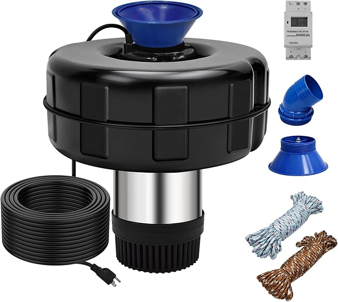 15000 GPH Pond Fountain Aerator,750W(1HP) Floating Fountain with Stainless Steel Body,Automatic Pond Pump with Timer&100FT Power Cord&2 Adapters&Ropes Pond Aerators for Outdoor Ponds&Lakes
