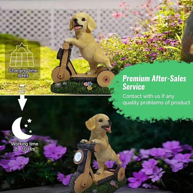 Solar Garden Statue LED Outdoor Garden Decor Funny Animal Sculpture for Yard Patio Lawn Weatherproof Resin Birthday Art Gift（Dog on Bicycle）