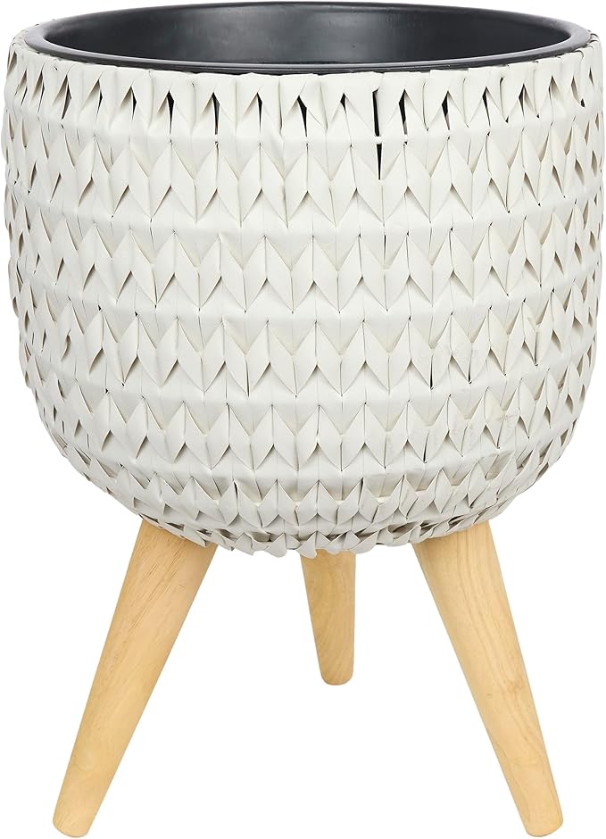 Alpine Corporation Indoor/Outdoor Poly Rattan Planters with Removable Inserts, Aesthetic Lawn and Garden Decor, White - Set of 3 Sizes