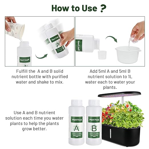Tigvio 1000ml Hydroponic Nutrients A&B for Aerogarden Plant Food with 2 Measuring Cups - Fertilizer for Indoor Hydroponics Garden & Growing Vegetables, Fruits, Flowers (1000ml)