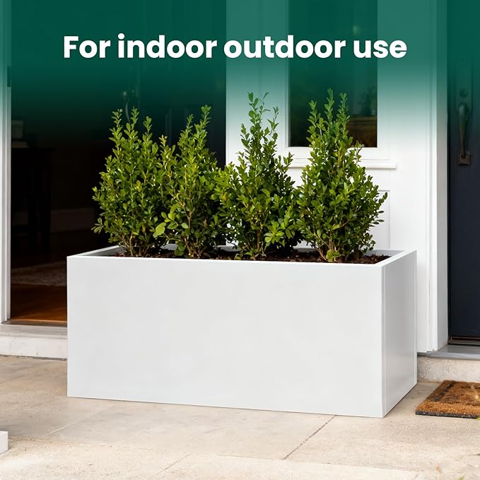 GZGNEEVL Metal Rectangular Planter Galvanized Steel Rectangle Planter White Planters Box 36" L x 15" W x 15" H Outdoor Indoor Large Heavy for Commercial Residential Plants Patio