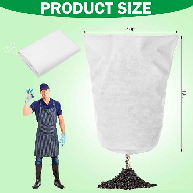Vincreem 1 Pcs 10 x 10 ft Plant Covers Freeze Protection Extra Large Frost Cloth Plant Covers with Zipper Drawstring Winter Cold Weather Frost Blankets for Outdoor Palm Fruit Tree and Shrubs (White)