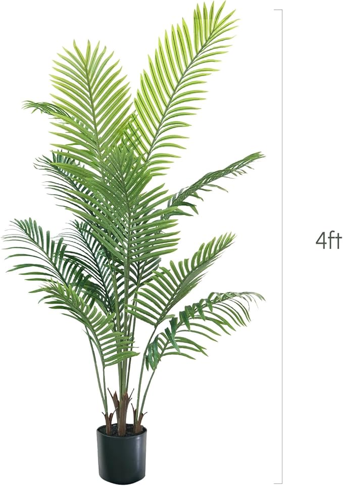 Artificial Palm Tree 4ft - Faux Tree Nearly Natural Indoor Outdoor, UV-Resistant Tall Artificial Plants, Standing Fake Plant Tree, Large Fakeplant for Home Office Living Room Decor