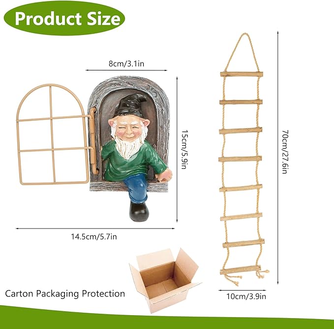 Garden Gnomes Decoration Outdoor tree faces decor with Hanging Ladder for Yard, Elf Out The Door Tree Hugger Resin Garden Sculpture Peeker Yard Art Ornament Whimsical Gnome Decor for Patio Yard Lawn