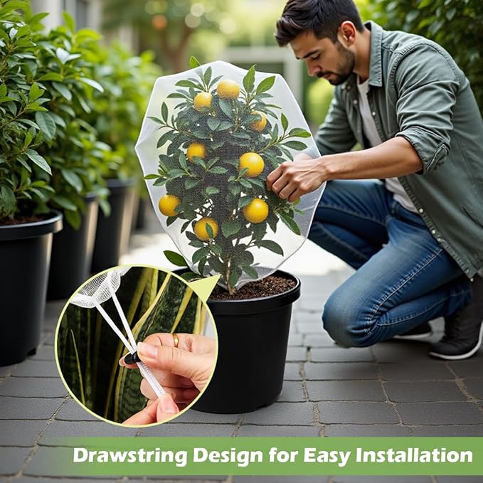 12-Inch Reusable Nursery Pots with Durable Bird Netting Covers for Outdoor/Indoor Plants, 5-Gallon Garden Pots & Bird Netting for Garden Protection Bundle, Gardening Gifts for Women (5-Pack)