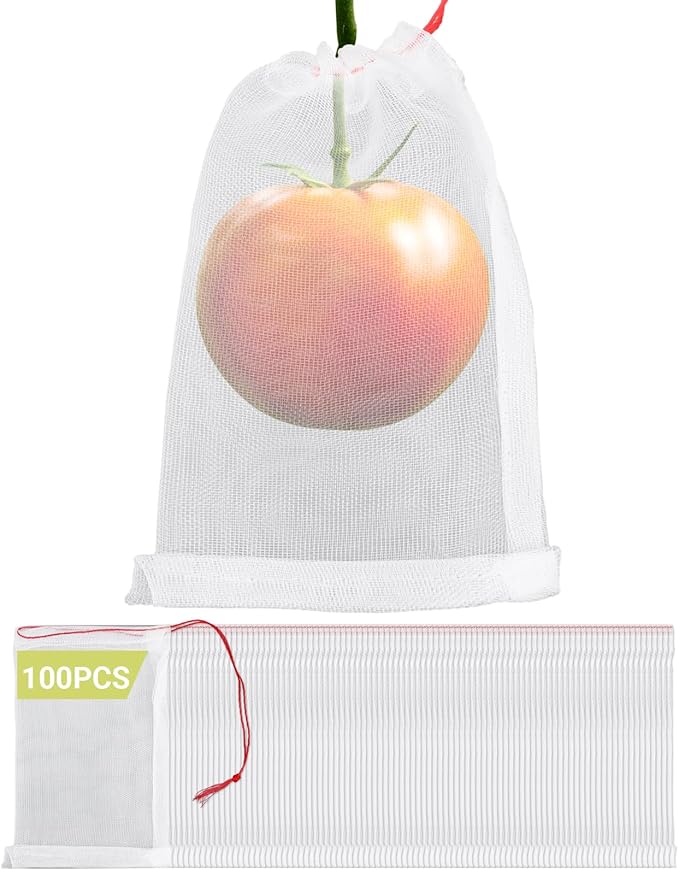 Fruit Protection Bags, 100 Pack 4x6 Inch Garden Netting Pest Barrier, Bug Net Tiny Mesh Bags Drawstring Bird Netting for Garden Plant Seed Fruit Flower Vegetable, Reusable Garden Mesh Netting