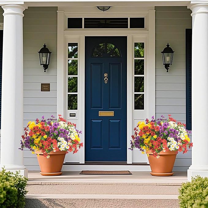 Outdoor Artificial Flowers, 16 Bundles UV Resistant Realistic Faux Plastic Plants with Colorful Daisies for Porch, Patio, Yard, Garden, Spring Home Decor (Window Box & Planters)