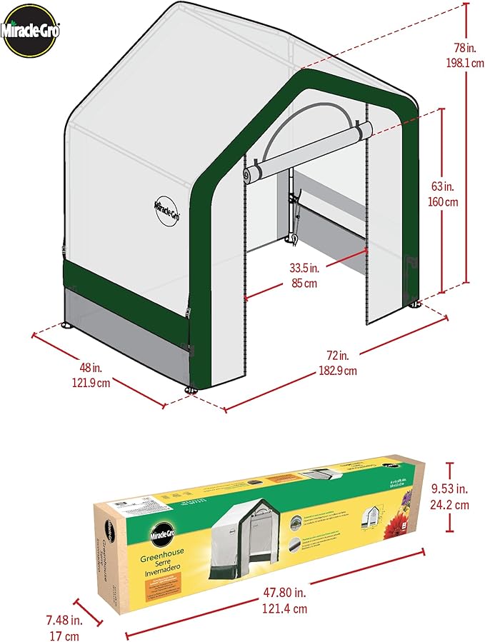 Miracle-GRO 6' x 4' x 6' Outdoor Mini Walk-in Greenhouse Plant Tent, All-Season Small Walk-in Plant Growth Accelerator with UV-Treated Fabric Cover and Zippered Panels, Clear