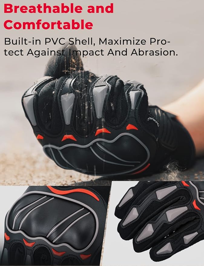 KEMIMOTO Motorcycle Gloves for Men, Touchscreen Cycling Gloves for Outdoor Sports On-Road Off-Road Mountain Motorcycle Motorcross Motorbike Dirt Bike Bicycle Racing ATV UTV
