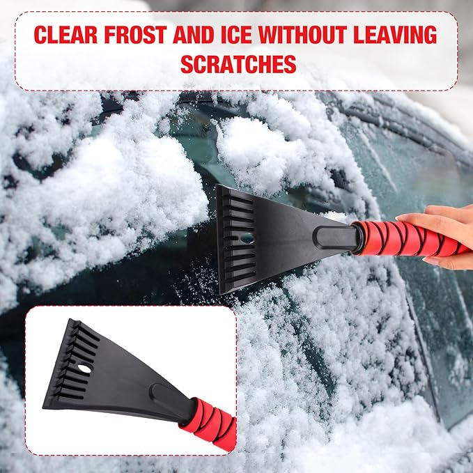 Gisafai 10 Pack 27" Snow Brush and Detachable Ice Scraper Snow Removal Car Brush with Comfortable Foam Grip for Car SUV Truck Windshield Window(Red)