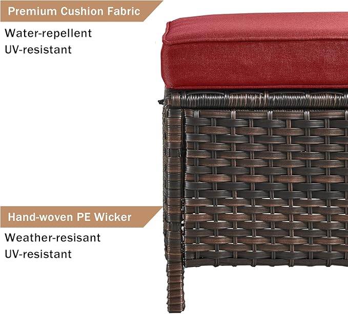 HUMMUH 6 Pieces Patio Furniture Set Wicker Patio Chairs Set of 2 with Sofa Ottomans Side Table Outdoor Furniture Conversation Set for Yard,Garden,Porch