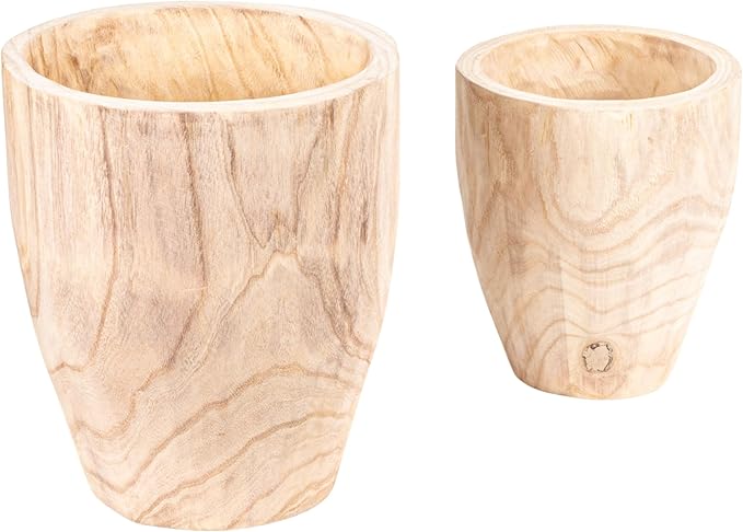Creative Co-Op Rounded Paulownia Wood Pots (Set of 2 Sizes)