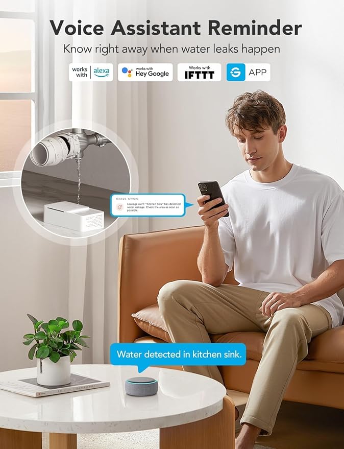 GoveeLife Premium Smart Water Leak Detector 2 with 1968ft Ultra-Long Range, WiFi Water Sensor with SMS/Email/APP Push and Sound Alarm, 5-Year Battery Life, Suitable for Home, Basement, Kitchen, 3 Pack