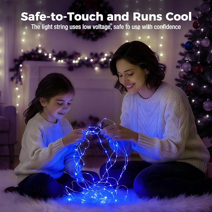 litogo 30 Pack 7FT 20 LED Fairy Lights Battery Operated, 3 Lighting Modes, Bulk Mini Twinkle String Lights Waterproof Silver Wire for Weddings Mason Jars Party Christmas Decorations-Blue