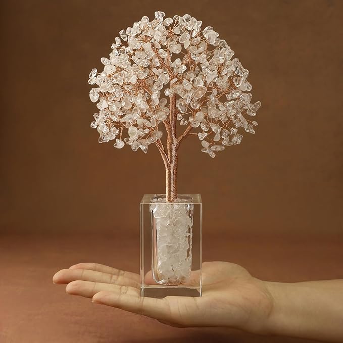 MAGIC AND MIRACLES Clear Quartz Crystal Tree of Life, Office Home Decor, Christmas Birthday House Warming Anniversary Motivational Gifts, Spiritual Meditation Yoga Plant for Women Daughter Adult