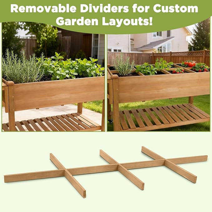 PetsCosset Raised Garden Bed with Wheels, Storage Shelf, Protective Liner, Table Ledge,Outdoor Garden Bed with Legs for Vegetable, Herb, and Flower Cultivation (with Wheels)