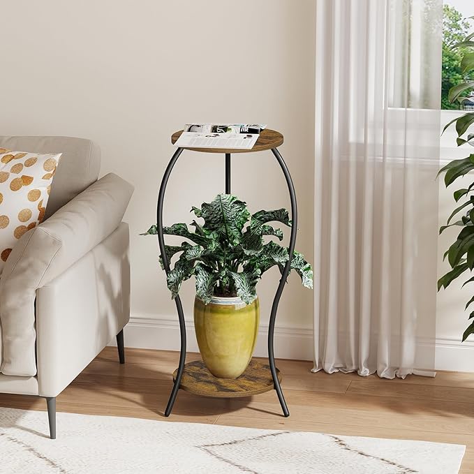 VYUOL Plant Stand Indoor,2 Tier Round Potted Holder Stand,Flower Pot Stand,Plant Supports Rack,Corner Plant Shelf for Planter Garden Balcony Patio Living Room