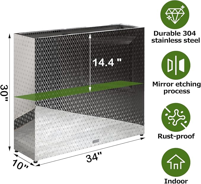 CYC Luxury Sliver 30"H x 34"W x 10"D Stainless Steel Rectangular Tall Large Planter Box with Mirror Etching No Coating for Indoor or Outdoor Patio/Porch, Modern Décor for Tall Plants, Trees, Flowers