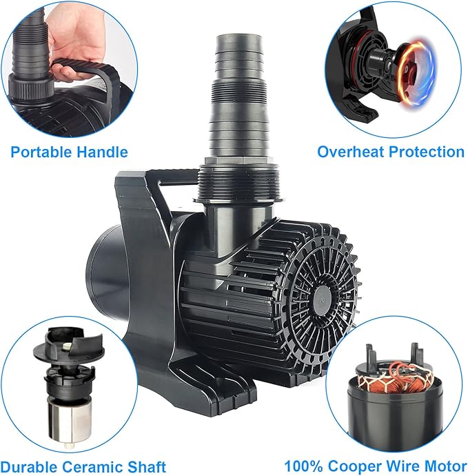 OYO WATER Outdoor Extra Large 11800gph-850W 32.8FT Pond Water-fall & Kio Fish Fountain-s& Garden Pump Submersible IPX8: Long 32.8FT Cord Smart-er&Quieter Duck&Yard&Patio Ponds Pumps,1 Barrier Pump Bag