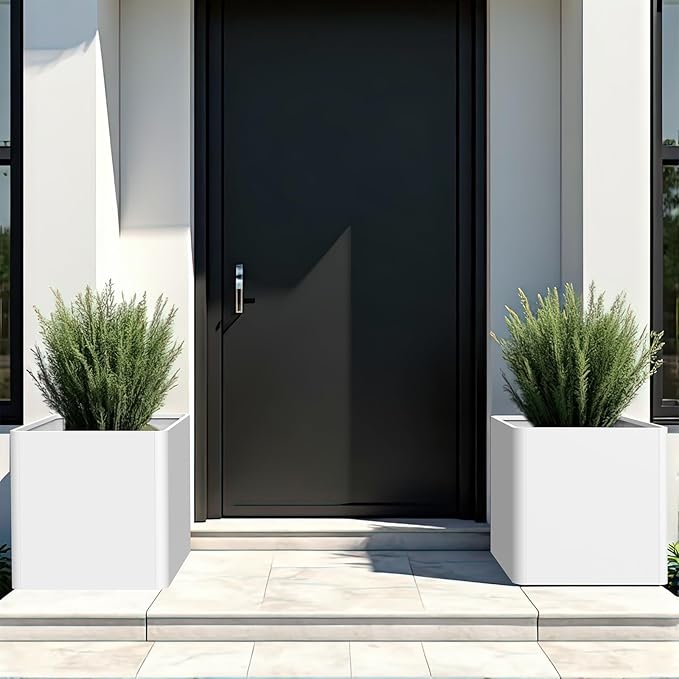 BHCORTEN Large Outdoor Planter 26" L x 26" W x 26" H,Metal Square Planter for Outdoor Plants,Heavy Duty Modern Flower Plant Pot for Porch/Patio/Garden