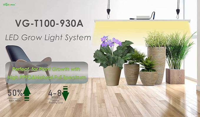 Vegelumax100Watt LED Grow Light Lamp for Indoor Plant Vege Flower Herb Growth,Full Spectrum CRI 90+ High Output White Light CCT 3200K,Isolated Dimming Driver with On/Off Switch,4Feet