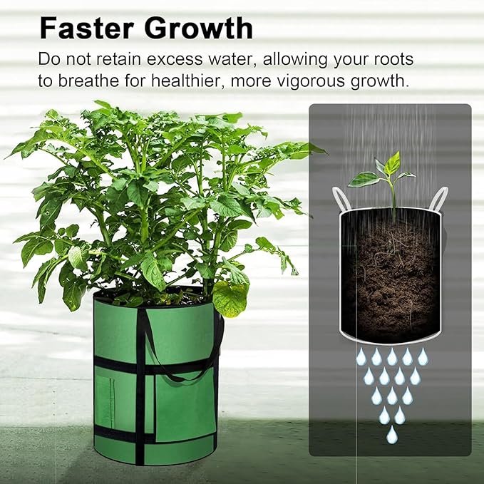 MEKOLIFE 4-Pack 10 Gallon Grow Bags with Window to Harvest - Potato Grow Bags with Flap and Handles - Thickened Fabric Pots - Large Grow Bags - Tomato Garden Vegetables Grow Bags