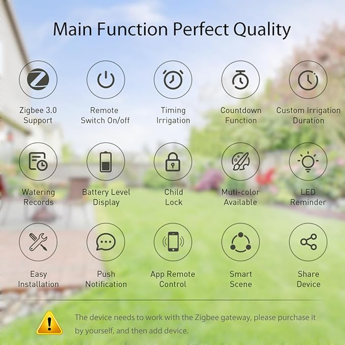 Smart Water Timer: Zigbee Sprinkler Timer, Wireless Watering System Valve, App & Voice Control, Weather-Based Automatic Rain Delay, Tuya Zigbee Hub Required, Watering Timer for Garden Hose