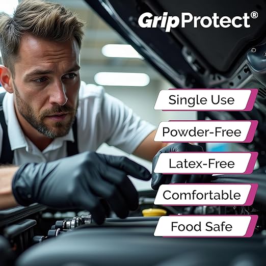 GripProtect Precise Black 5 Nitrile Exam Gloves | 5 Mil Thickness | Chemo-Rated | Medical, Law Enforcement, Tattoo, Dental, Janitorial, Food & Agriculture
