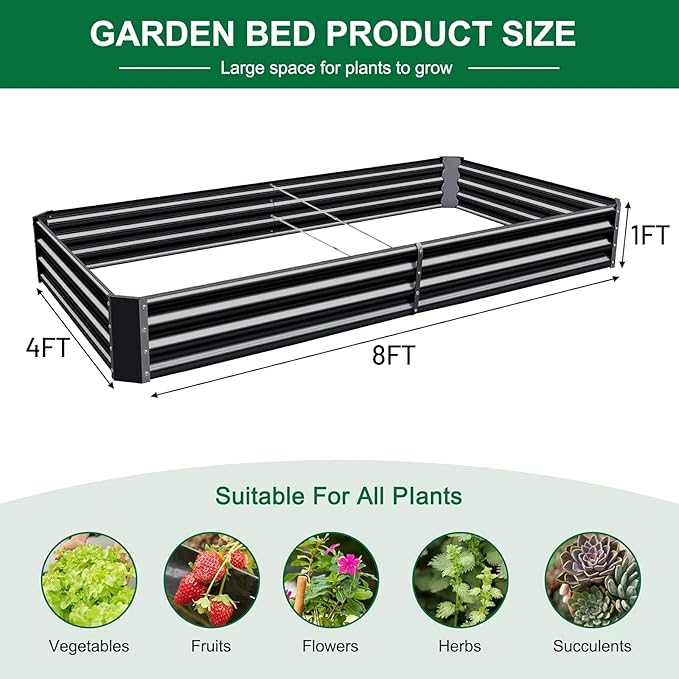 Land Guard 3 Pack 8×4×1ft Galvanized Metal Raised Garden Bed, Metal Planter Kit Box Outdoor for Deep-Rooted Vegetables, Flowers, Green and Herbs, Gray