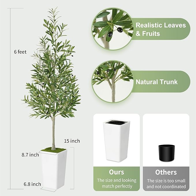 ProDeco Artificial Olive Tree 6ft - Realistic Tall Fake Plants for Office Living Room Bedroom Home Decor Indoor - Faux Floor Green Silk House Corner Large Potted Plants
