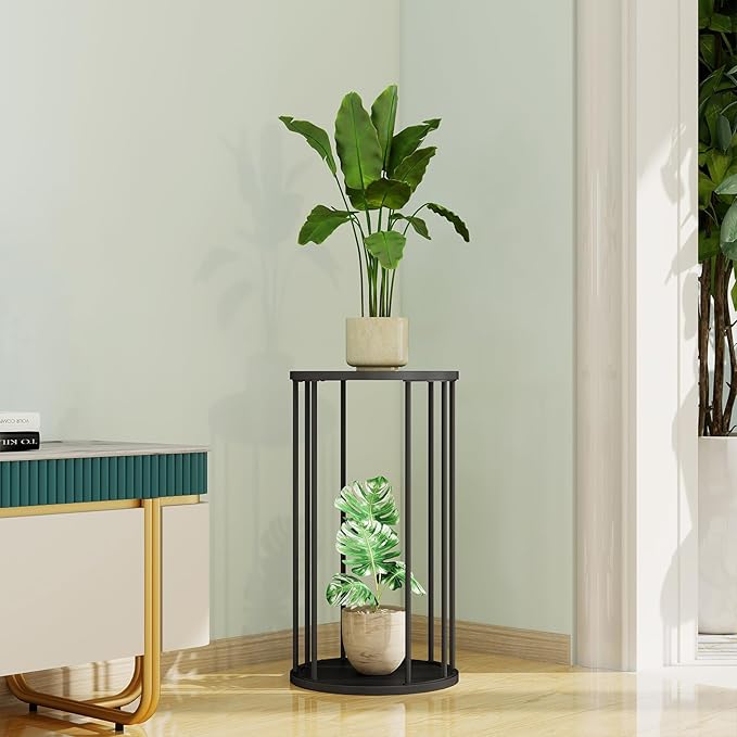 Leinade Plant Stand Indoor,small plant stool,Flower Pot Corner stand holder,Mid Century Heavy Duty Metal Tall Home Decor,Modern Round End Table,Small Rustic Display Stand for Living Room,Bedroom(Black,21In)