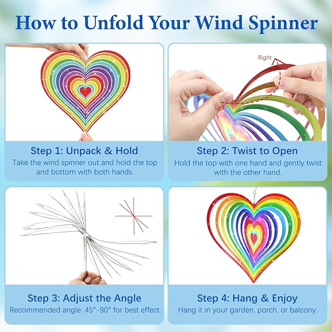 Love Heart Wind Spinners Outdoor, Hanging Wind Spinners for Birthday Christmas Valentines Day, 12 inch Outdoor Indoor Hanging Ornament for Garden Porch Backyard Lawn