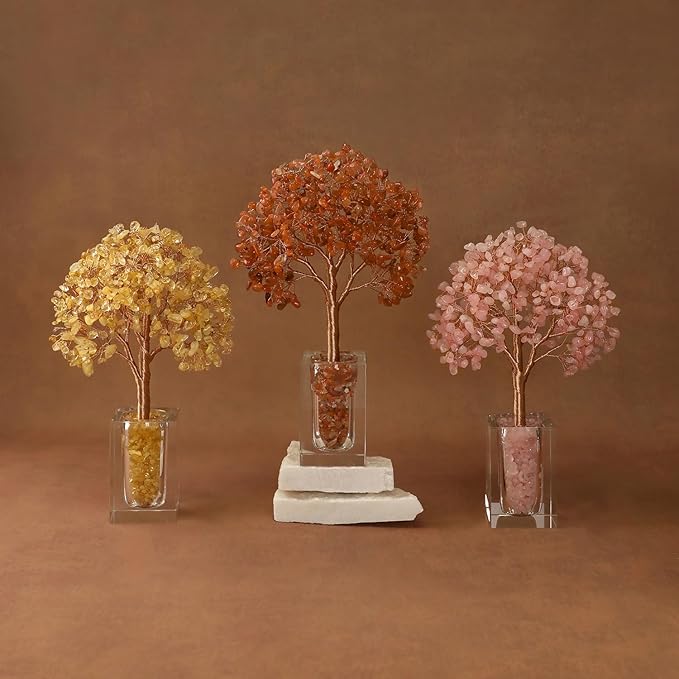 MAGIC AND MIRACLES Rose Quartz Crystal Trees of Life for Home Office Desk Deco, Pink Bonsai Tree, Christmas Housewarming Retirement Birthday Gifts New Home Meditation Yoga Gemstone Tree for Women