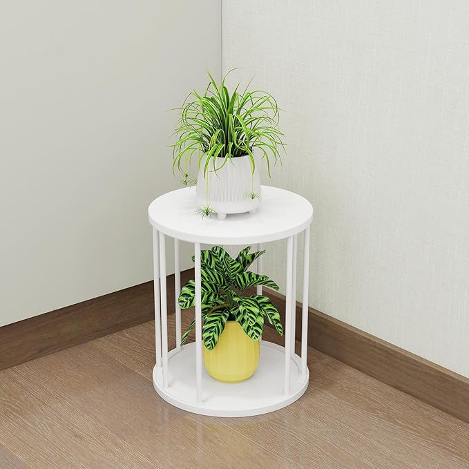 Leinade Plant Stand Indoor,small plant stool,Flower Pot Corner stand holder,Mid Century Heavy Duty Metal Tall Home Decor,Modern Round End Table,Small Rustic Display Stand for Living Room,Bedroom(White,14In)