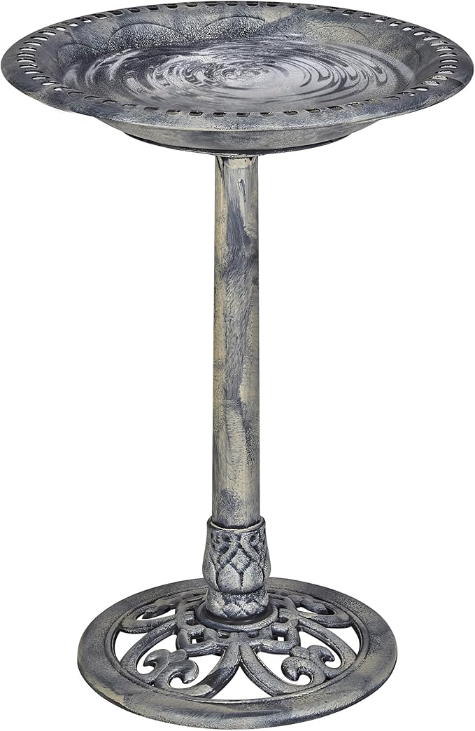 VECELO 28" Pedestal Outdoor Bird Bath for Outside, Vintage Bronze Polyresin Lightweight Antique, Yard/Garden Decoration, Gray